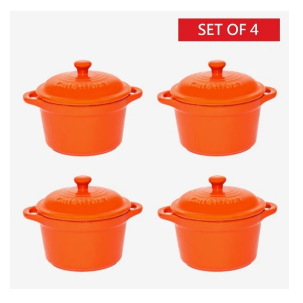 Cuisinart 4 PC Set CB-MOCTC Mini 250ml Stoneware Casserole with Cover - ORANGE
